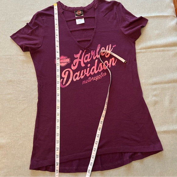 Harley-Davidson Women's Plum V‑Neck Tee with Pink Logo - Picture 8 of 10
